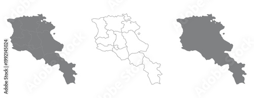 Armenia political map with provinces divisions outline and solid filled shape.