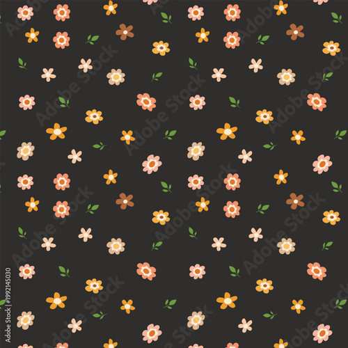 Scattered Mini Floral Seamless Pattern Retro Cute Small Flower on dark Background