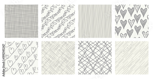 Vector seamless pattern set. Hand drawn naive drawing. Sloppy backgrounds with creative doodles. Modern graphic design.