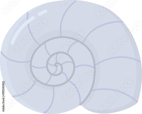 Illustration with gray-blue spiral seashell. Decorative marine element isolated on white background