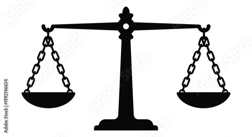 Classic scales of justice depicted in a stark black silhouette
