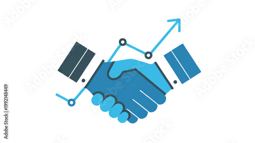 Handshake with graph and arrow indicating business growth and partnership success