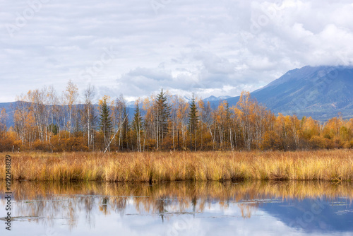 Autumn landscape with mountains and a lake. Russia. Buryatia. Siberia