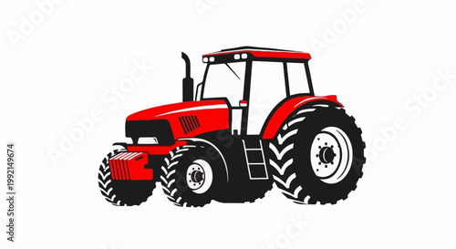 Red and black vector illustration of a modern farm tractor