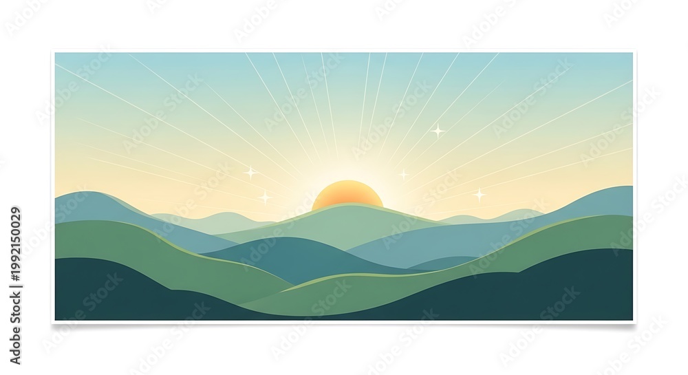 Fototapeta premium Minimalist sunrise over rolling hills with tranquil sky