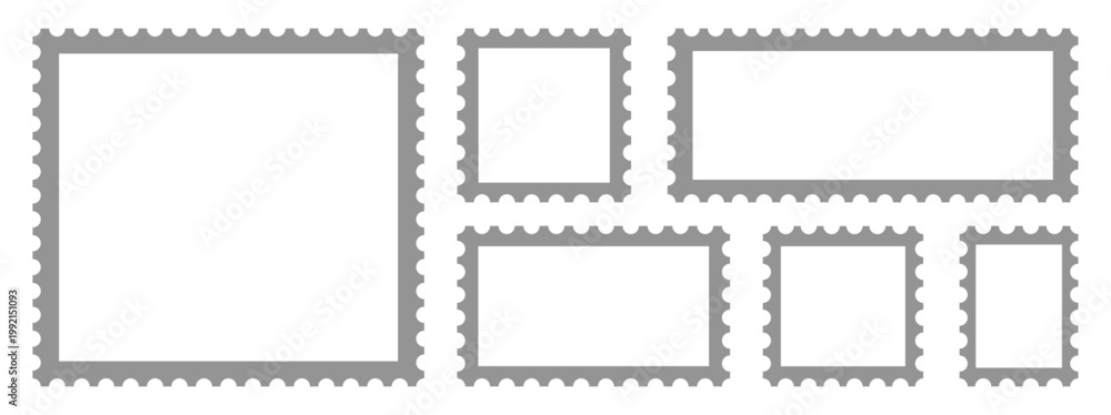 Obraz premium A collection of various rectangular postage stamps.Clean postage stamp template.Realistic trendy post stamps set of vector illustration.