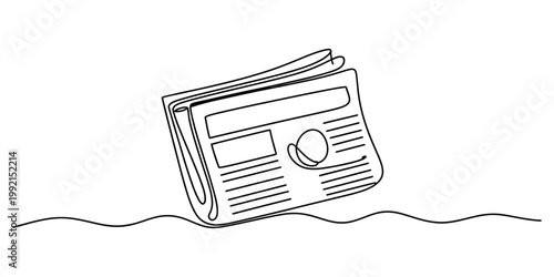 Continuous line drawing of a folded newspaper resting on a wavy horizontal surface Vector, illustration