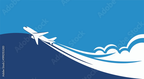 A white airplane soars through a bright blue sky, leaving a trail of white vapor behind