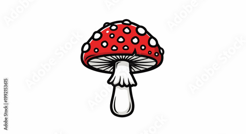 A stylized red mushroom with white spots on its cap and a white stem
