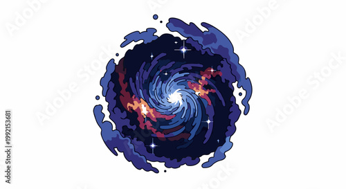 A swirling, pixelated depiction of a celestial nebula with bright stars