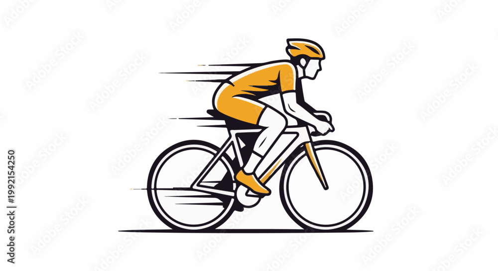 Naklejka premium A stylized, minimalist illustration of a cyclist in a yellow uniform speeding forward