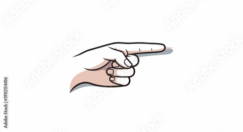 A stylized illustration of a hand pointing to the right with a soft shadow effect