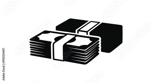 Stacks of cash money depicted in a stark black form silhouette