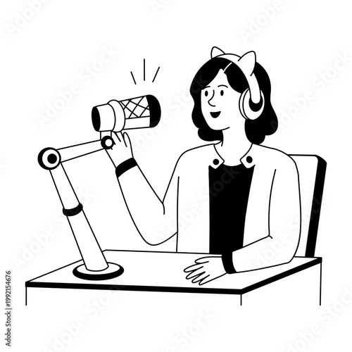 A sketchy style illustration showing a person doing broadcast 
