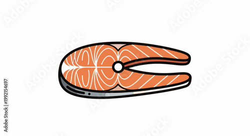 A stylized illustration of a salmon steak with distinct orange flesh and white marbling