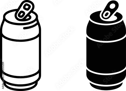 Black and white outline soda cans representing beverage container for drinks refreshment.