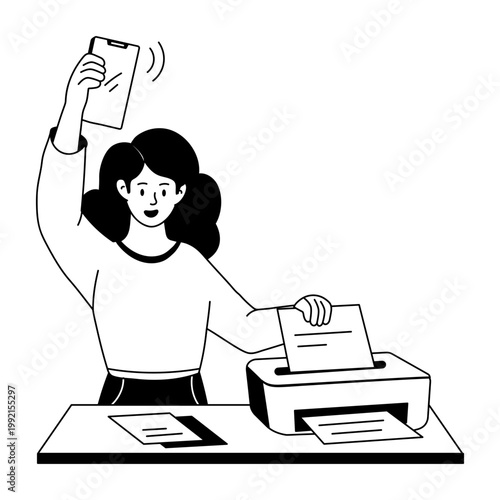A hand drawn illustration showing a person holding magneto phone 
