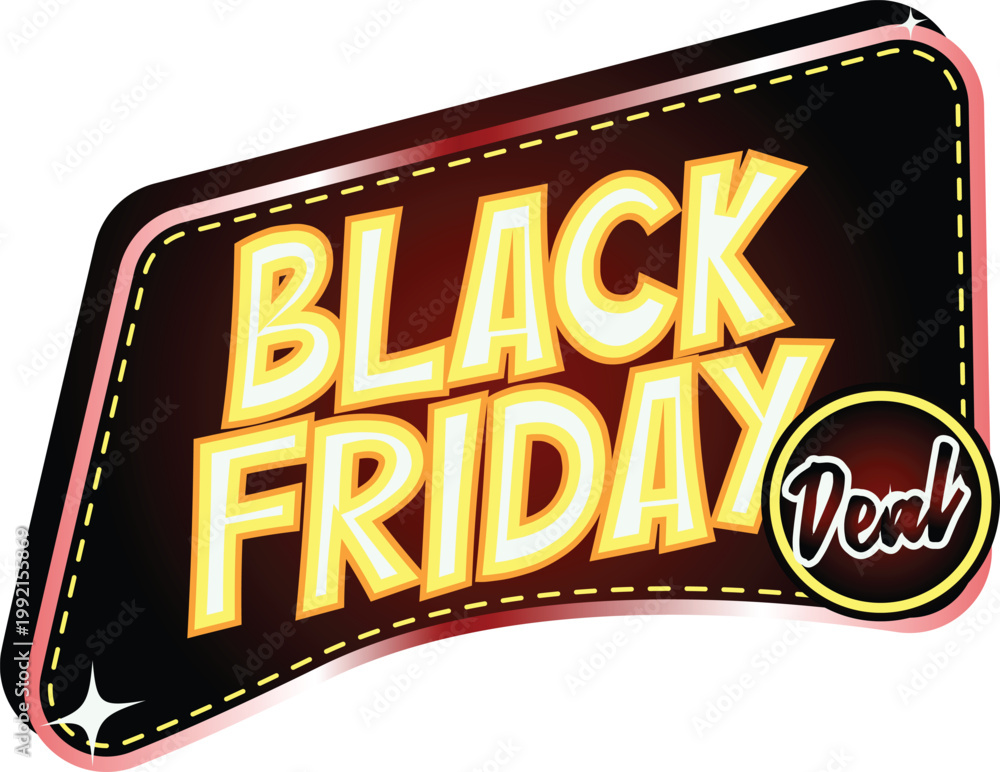 Fototapeta premium Black Friday Sale Badge Sticker Retro Neon Label Discount Offer Shopping Promotion Design