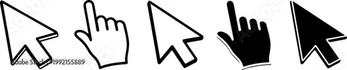 Mouse click cursor icon set with pixel cursor icons in arrow forms eps