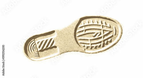 A textured sole impression in sandy beige and brown, revealing a detailed tread pattern