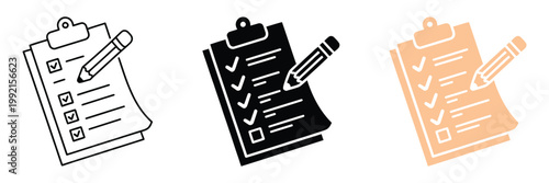 Flat lay checklist icons with clipboard, pen, and checkmarks for productivity and task management