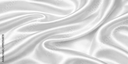 Luxurious white silk and satin fabric background featuring soft flowing waves and a smooth shiny texture for a premium textile backdrop design