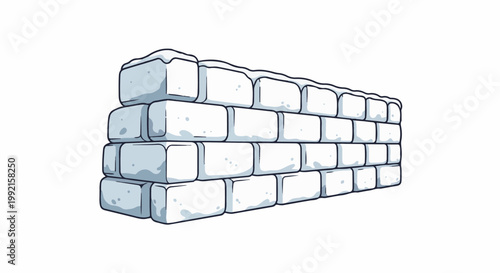 A stylized wall constructed from snow blocks, with a frosty texture