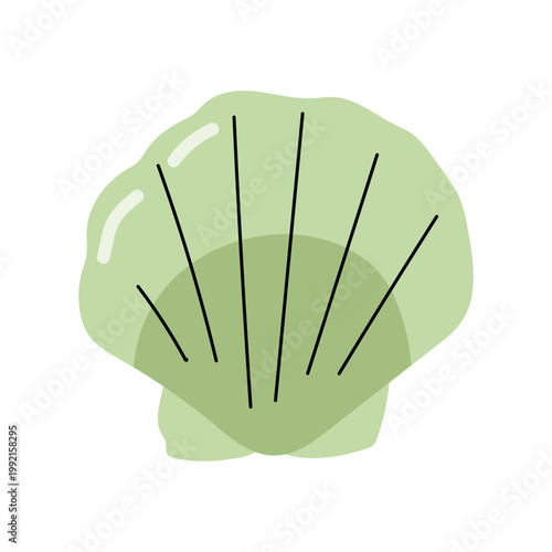 Small green scallop shell cartoon vector icon on white background