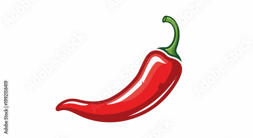 A vibrant red chili pepper with a green stem, illustrated with a glossy, three-dimensional appearance against a white background