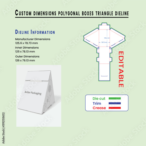 Polygonal box dieline template with dimensions and sample packaging box template packaging design.