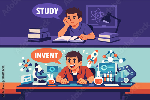 Student finding inspiration in invention and scientific discovery over rote memorization and academic study