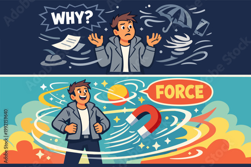 Understanding physics concepts; comparing chaos before explanation and discovering the power of force and magnetism