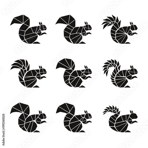 Geometric Low Poly Squirrel Silhouette Set