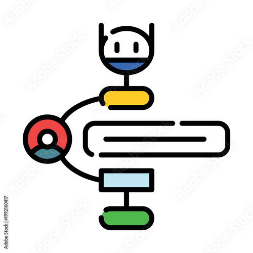 Human-in-the-loop AI and manual supervision icon. Artificial intelligence system with human intervention and feedback for safety and accuracy. Vector line spot illustration.