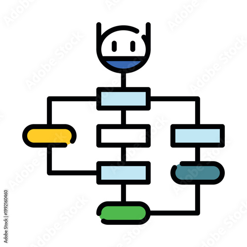 AI sub-goal generation icon. Artificial intelligence planning and task branching metaphor for autonomous agents and complex problem solving. Vector spot illustration.