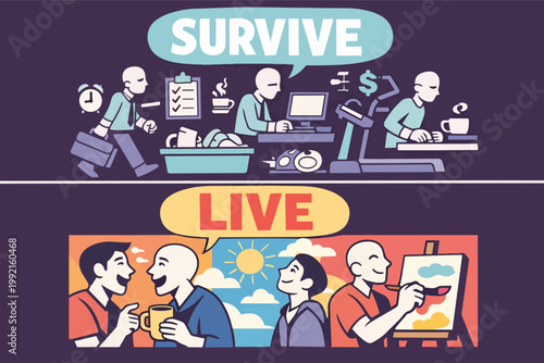 Finding work-life balance, choosing between surviving daily routine and living a fulfilling, joyful life