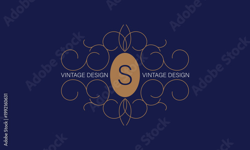 Vintage frame with letter S in the center. Floral logo for monograms, invitations, frames, menus and labels. Graphic design for websites, cafes, boutiques, hotels and wedding invitations.