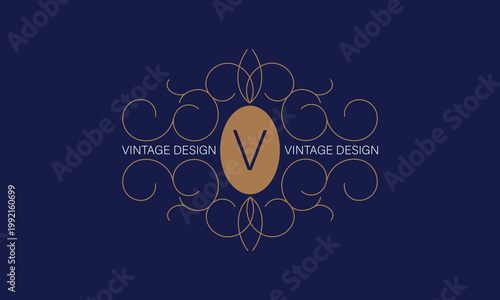 Vintage frame with letter V in the center. Floral logo for monograms, invitations, frames, menus and labels. Graphic design for websites, cafes, boutiques, hotels and wedding invitations.