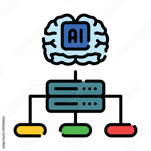 AI long-term memory and knowledge storage icon. Artificial intelligence permanent data retention and vector database metaphor for machine learning. Vector line spot illustration.