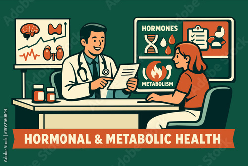 Doctor consulting patient about hormonal and metabolic health, discussing endocrine system and wellness