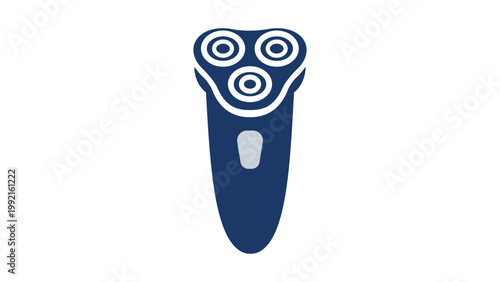 Modern electric shaver vector icon illustration. A clean flat design of a handheld rotary razor for men's grooming, shaving, and personal hygiene, isolated on white background for web and app.