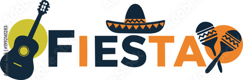 Cinco De Mayo, Mexican Fiesta Celebration Vector Illustration With Guitar Sombrero And Maracas
