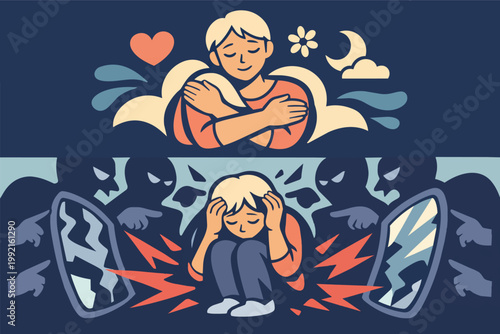 Person experiencing self-love after overcoming bullying, low self-esteem, anxiety, and depression with positive mental health