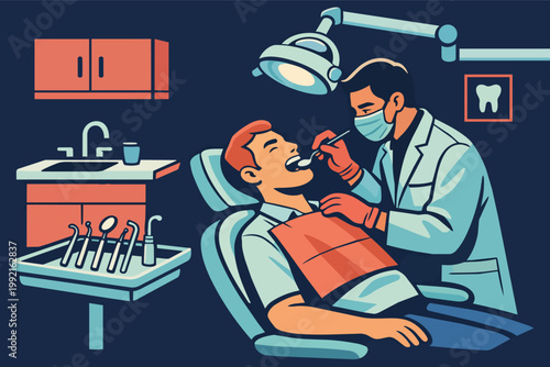 Dentist examining patient's teeth during a routine dental checkup in a modern clinic setting