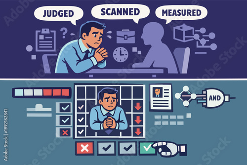 Employee feeling judged, scanned, and measured during an ai artificial intelligence powered recruitment process