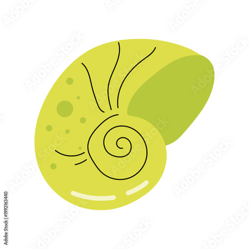 Lime green spiral seashell cartoon vector icon on white background