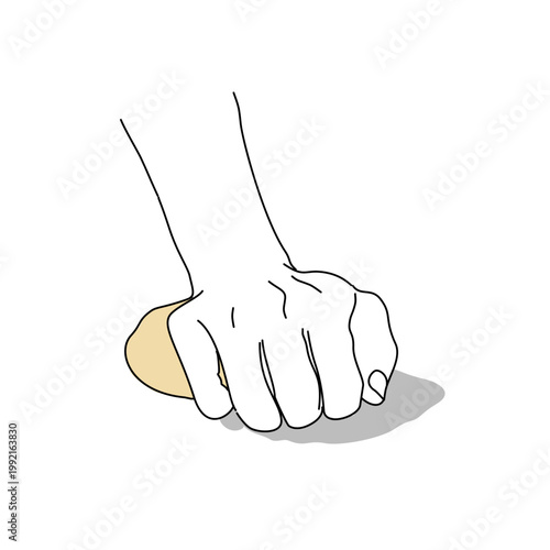 a hand holding a bread dough pastry of a white background. a man kneading bread dough on the table