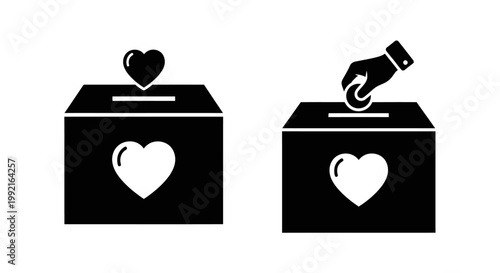 Black and white heart shaped ballot boxes.