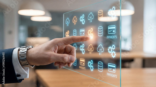 Businessman Interacting with Futuristic Digital Interface Technology.