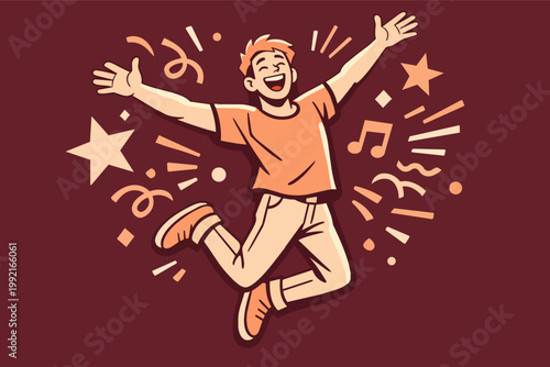 Happy young man jumping and celebrating success. Presenting joy, excitement, and a sense of accomplishment